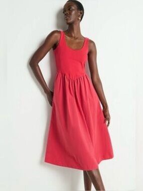 Nation LTD Los Angeles Fiona Heartbeat Red Pima Cotton Midi Dress NWT